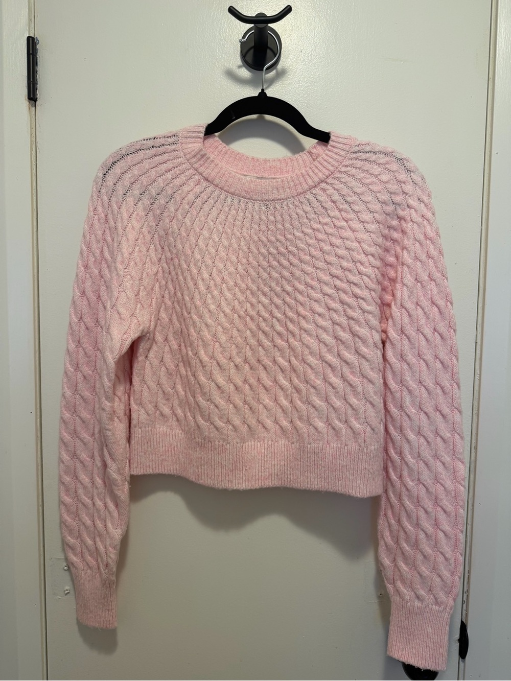 Sincerely Jules Cable-Knit Crewneck Sweater in Light Pink